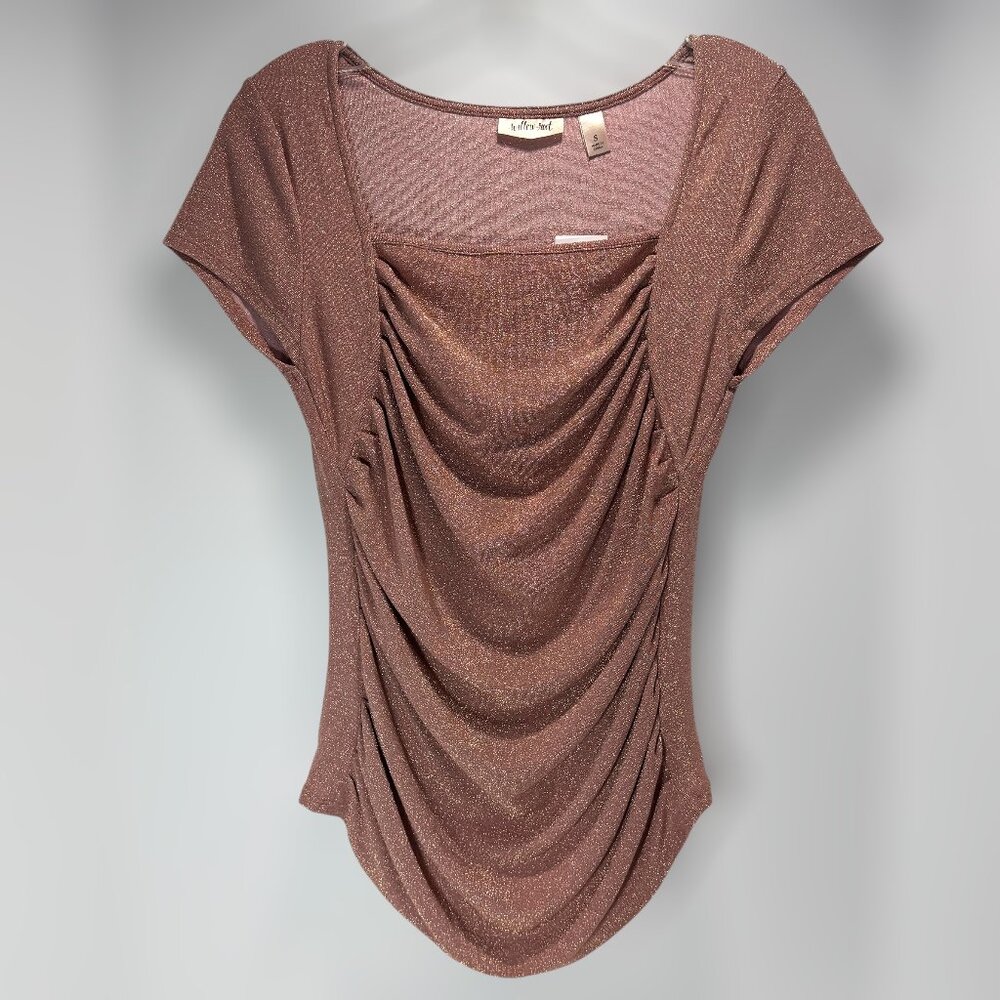Willow Root Metallic Mauve Draped Front Top Size Small NWT